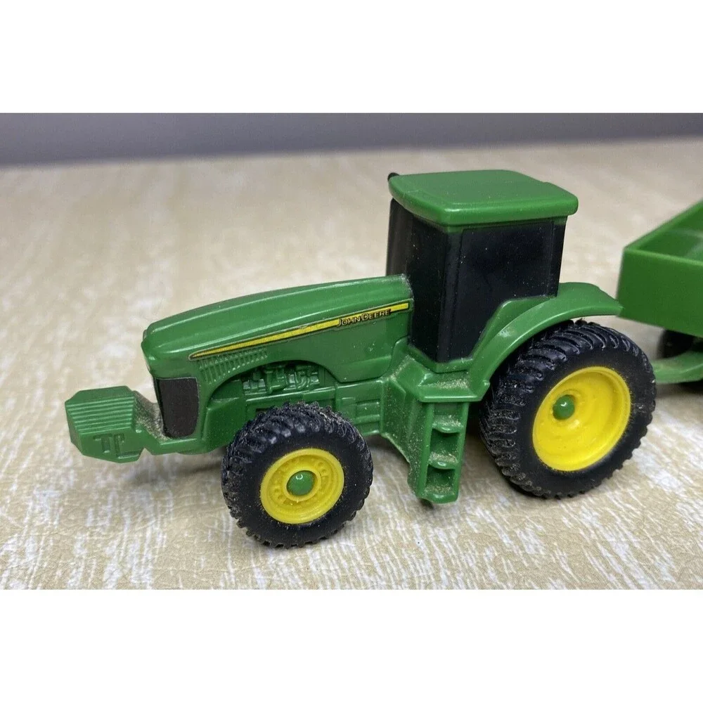 ERTL John Deere Tractor & Trailer and Stationary Plastic Tractor with 2 Rakes